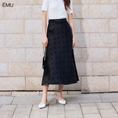 依秒EMU国风波点绑带醋酸半裙新中式系带长裙2025夏季新款
