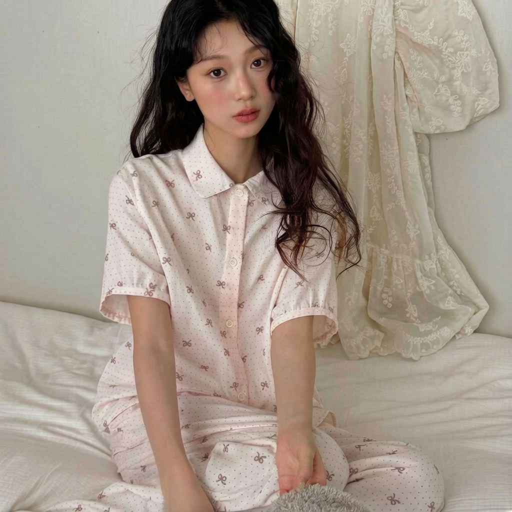 纯棉纱女夏可外穿碎花睡衣三件套