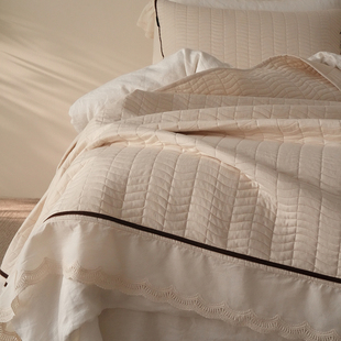 法式复古风全棉色织提花床盖三件套纯棉床单被套