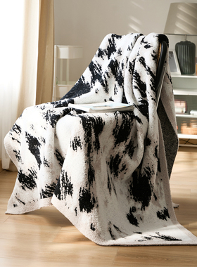 北欧半边绒盖毯 办公室空调毯轻奢黑白沙发毯 保暖休闲毯软装搭巾