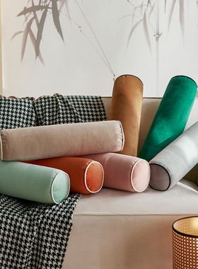 北欧ins风圆柱形丝绒抱枕 沙发靠垫床头腰枕头套床上睡觉夹腿神器
