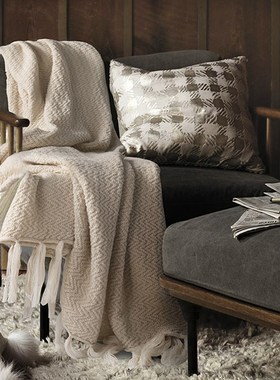 北欧纯色流苏盖毯 样板房酒店床尾高级搭毯 复古毯子沙发午睡毯