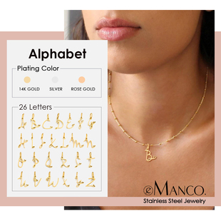 eManco钛钢项链不掉色女锁骨链跨境欧美字母吊坠不锈钢百搭蛇骨链