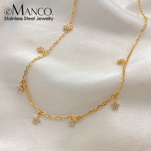 eManco不锈钢碎片项链 轻奢高级感锆石夏季锁骨链 女士金色饰