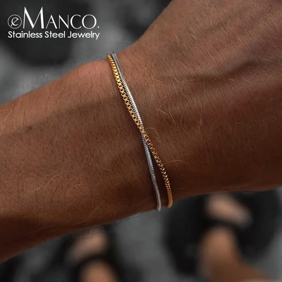 eManco叠戴不锈钢镀真金双层手链