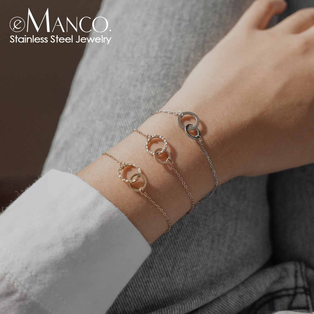 eManco饰品货源手饰配饰简约不锈钢镀金ins手镯韩版镂空手环手链
