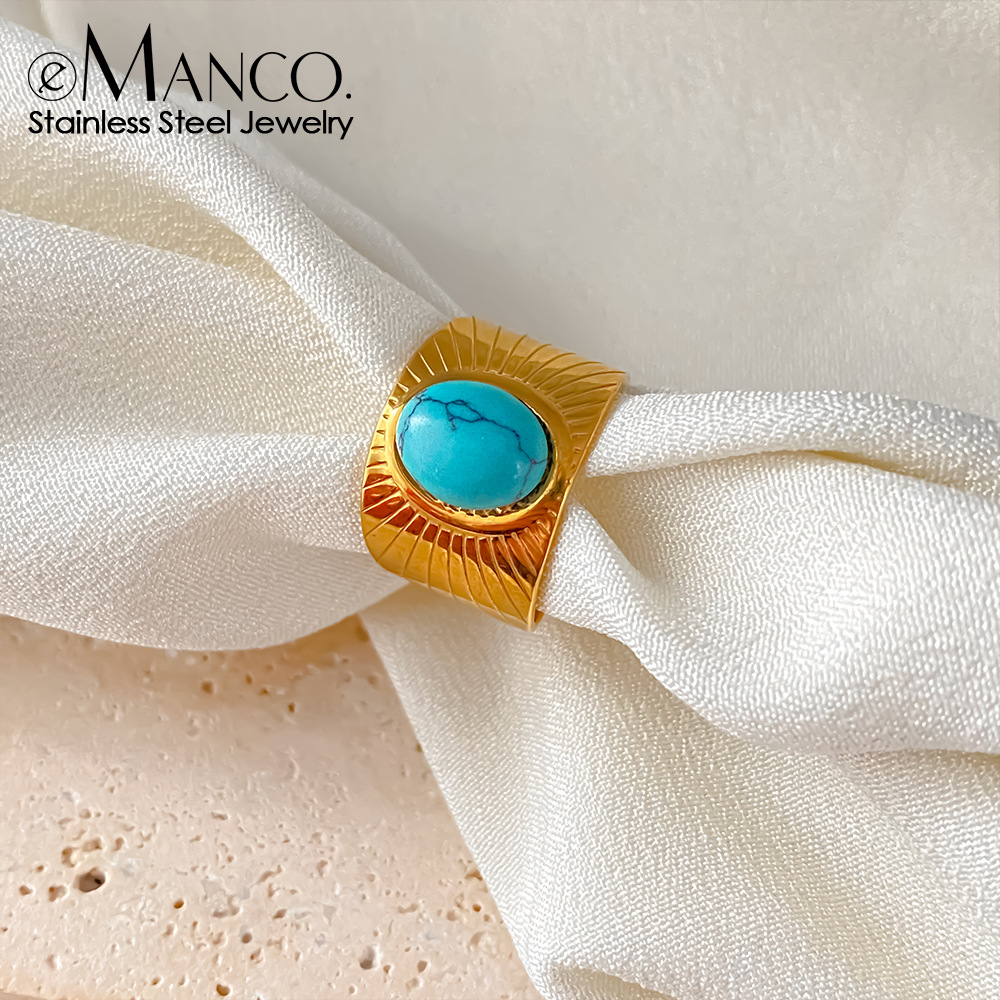 eManco时尚ins风不锈钢天然松石