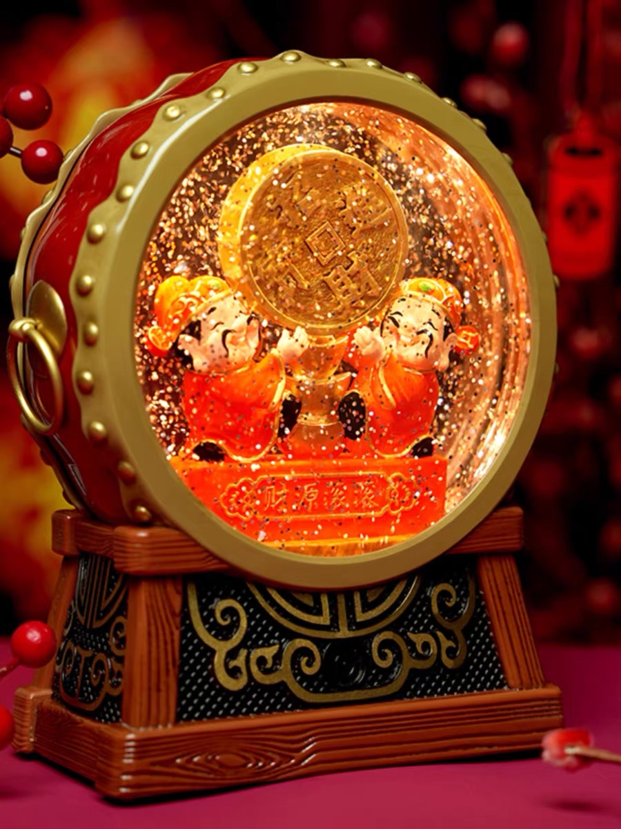 新年财神爷摆件音乐盒创意桌面水晶球电视柜家用聚宝盆招财装饰品