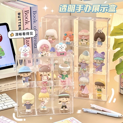 透明分格手办盲盒展示盒桌面防尘泡泡玩偶马特展示架周边摆件痛柜