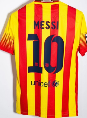 2013/201415梅西复古客场球衣红黄球衣队服足球服内马尔苏亚雷斯