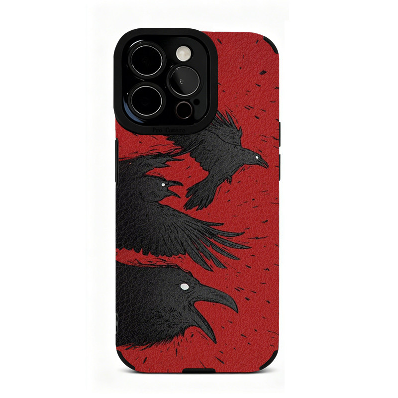 新款黑色插画乌鸦适用苹果17 16 15 14 13 12 11手机壳华为mate70 60 50 40 30创意pura80全包nova14荣耀90潮