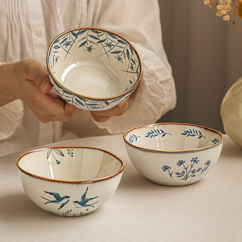悠瓷中式花卉陶瓷米饭碗