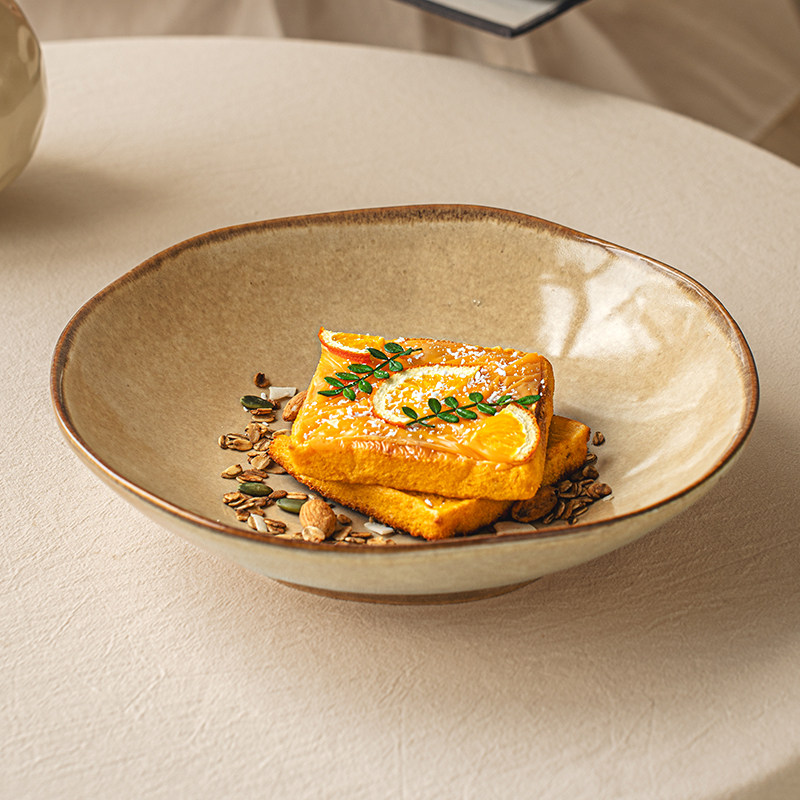 悠瓷 复古不规则深盘9英寸窑变釉陶瓷盘子家用菜盘个性沙拉盘碟子,餐饮具,盘,淘宝优惠券,粉丝福利购,淘宝优惠卷