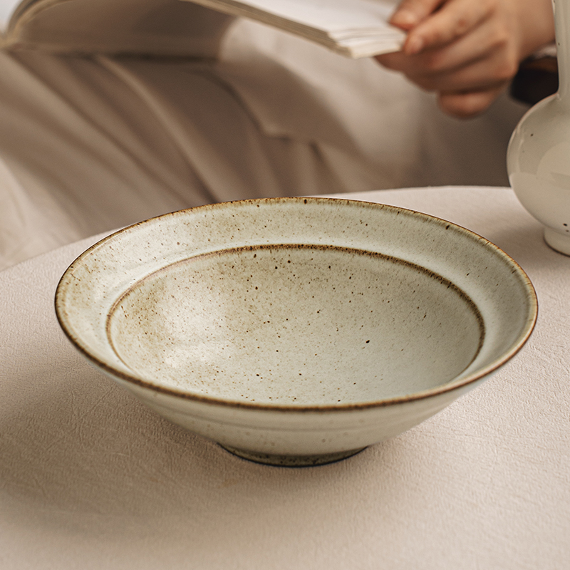 悠瓷 7.5英寸粗陶高脚斗笠碗家用拉面碗覆古陶瓷餐具日式面碗汤碗