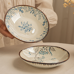 悠瓷 中古风餐具高颜值陶瓷盘子家用菜盘7英寸深盘汤盘点心摆盘