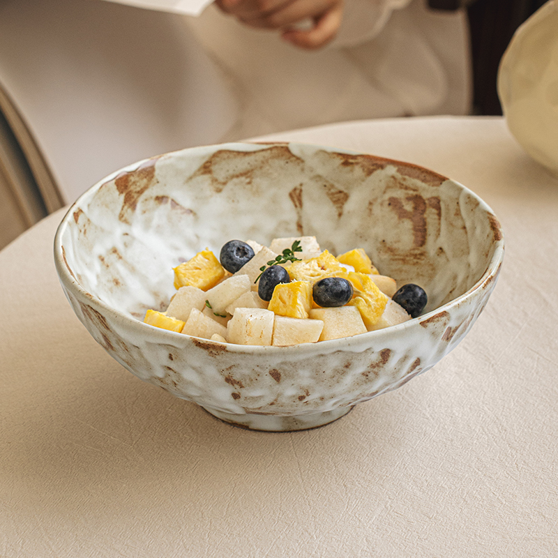 悠瓷手工粗陶高脚碗日式面碗菜碗