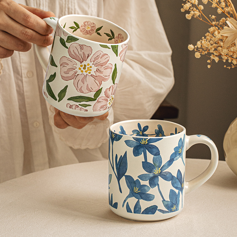 悠瓷高颜值花朵陶瓷马克杯