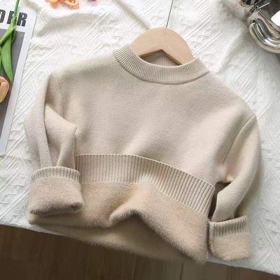 儿童半高领毛衣2025秋冬新款男女童一体绒加绒针织衫黑白色打底衫