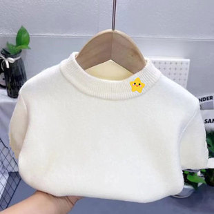 男女童2026春装薄款刺绣五角星毛衣中小童春秋季儿童半高领针织衫