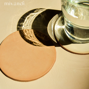 MIVANDI 头层牛皮植鞣皮杯垫真皮高级感加厚咖啡茶水杯隔热垫 爆款