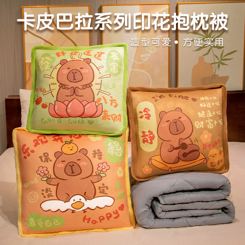 水豚抱枕被子两用加厚办公室折叠午睡枕头毯子二合一靠枕汽车靠垫
