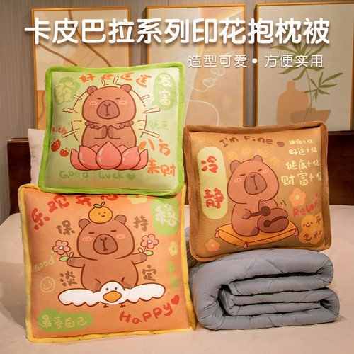 水豚抱枕被子两用加厚办公室折叠午睡枕头毯子二合一靠枕汽车靠垫