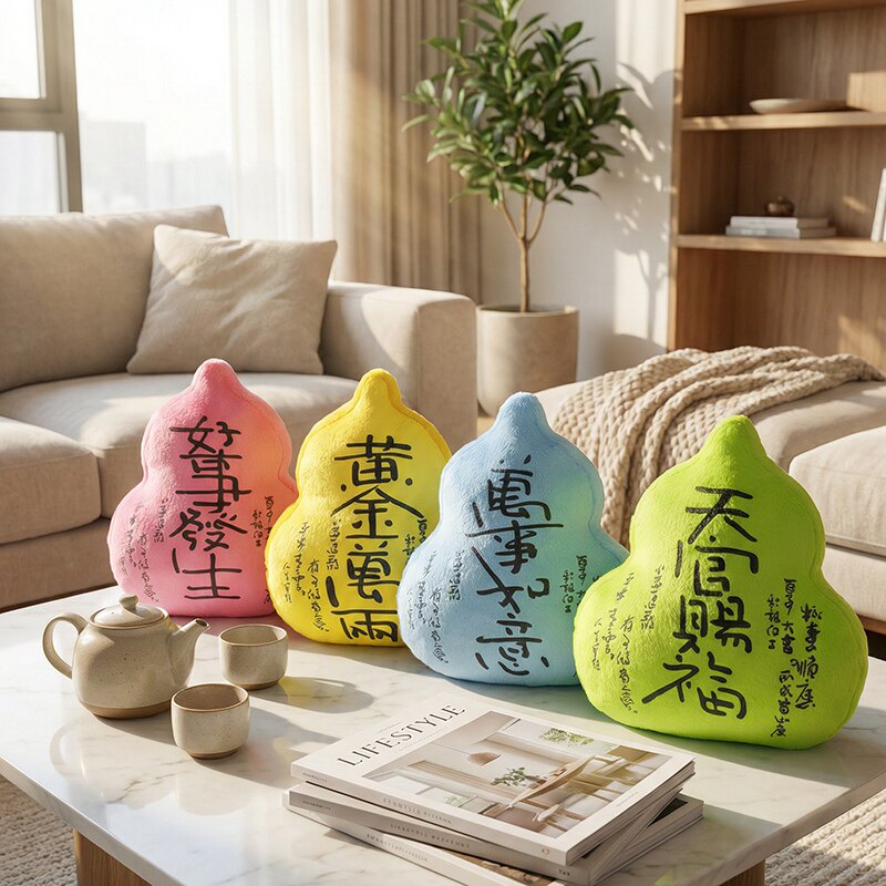 卡通葫芦形毛绒风水抱枕