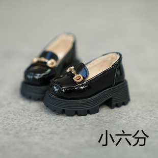 BJD娃鞋 小六分GL小六/车厘子/赤木小六黑色漆皮厚底乐福鞋 现货