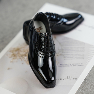 BJD娃鞋 四分纤细体黑色漆皮正装西装皮鞋 现货