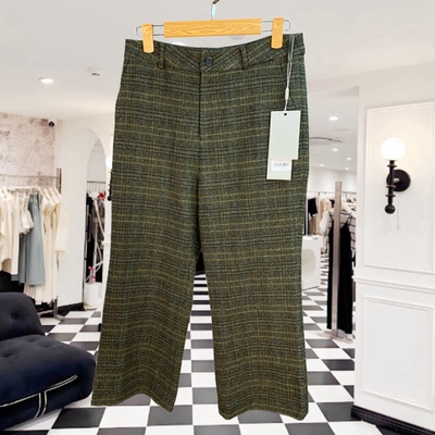 八分羊毛呢格子阔腿裤女2025年秋冬新款高腰垂感显瘦加厚直筒裤子