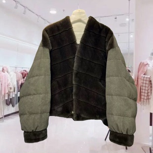 衣菲特JY88135仿水貂毛皮草拼接羽绒服女短款V领保暖外套冬季新