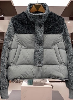 高端欧货立领洋气拼接短款羽绒服小个子时尚白鸭绒外套QS20099