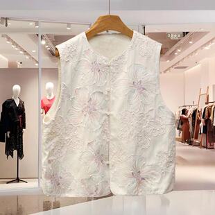 欧货2026新款新中式国风盘扣马甲女刺绣上衣马夹天丝欧根纱