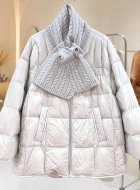 2025超火欧货外套29026欧货时尚显瘦宽松白鸭绒羽绒服围巾外套
