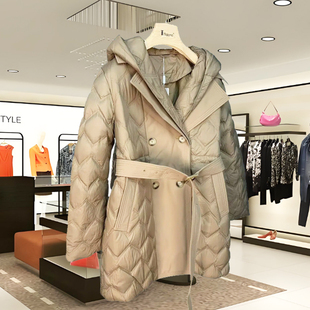 南油欧货2025羽绒服卡其色高端休闲时尚洋气羽绒服中长款外套女