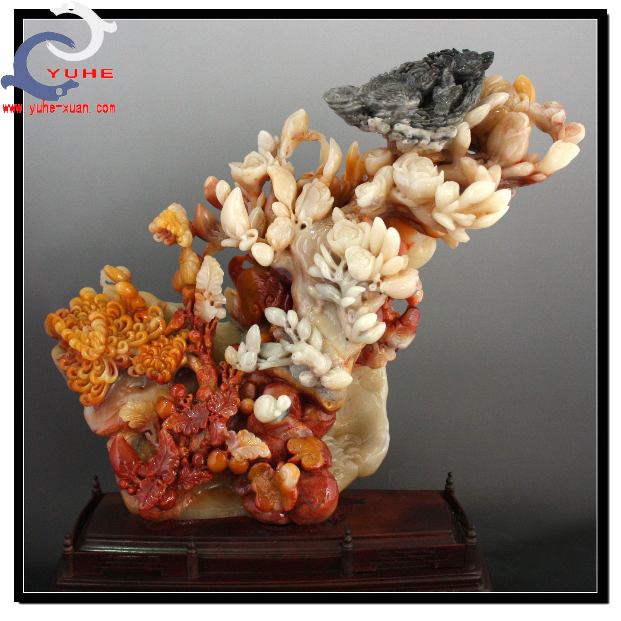 寿山石摆件 芙蓉冻石 白玉兰花 花开富贵鸟收藏摆件【裕和轩】b9