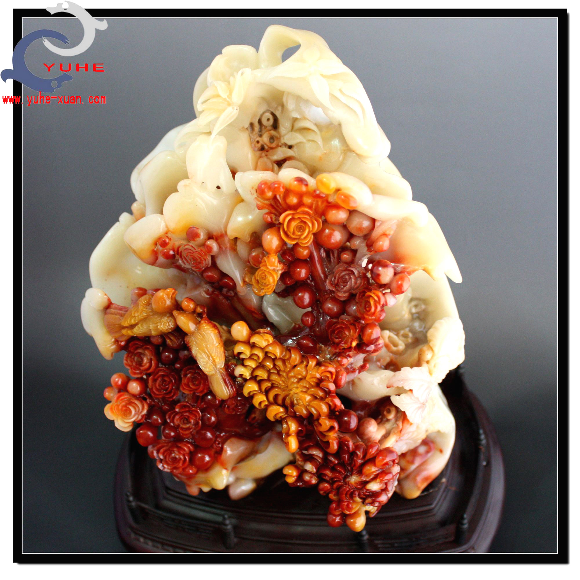 十年珍藏寿山石真品 老性芙蓉冻石 花开富贵鸟摆件【裕和轩】i9