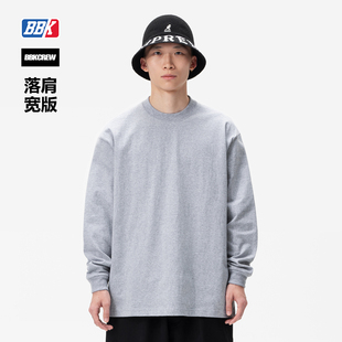 重磅宽松T恤 宽版 BBOY纯色打底 小领口 BBK 净色圆领长袖 280g