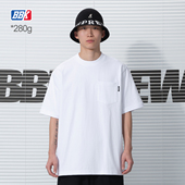 小领口袋短袖 BBK 纯色t恤重磅街舞嘻哈打底 bboy宽松 滑板 280g