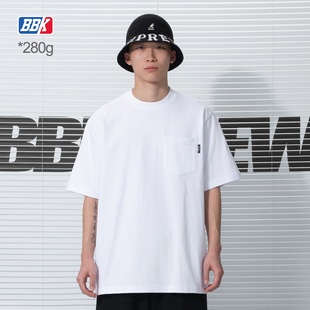 小领口袋短袖 BBK 纯色t恤重磅街舞嘻哈打底 bboy宽松 滑板 280g