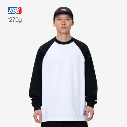 BBK 270g重磅 插肩袖净色长袖T恤bboy街舞嘻哈纯色打底小领口长袖