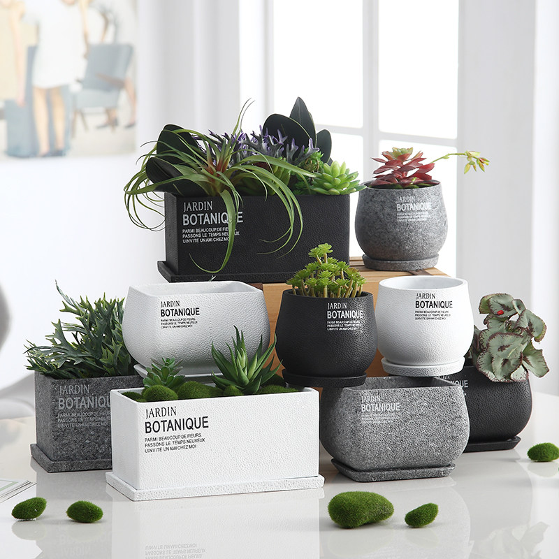 水泥花盆北欧简约风透气家用创意个性文艺小花盆网红长方形带托盘