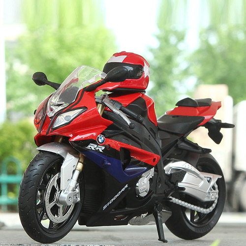 1:12适用宝马合金摩托车模型 S1000RR 声光汽车玩具送头盔滑行车 - 封面