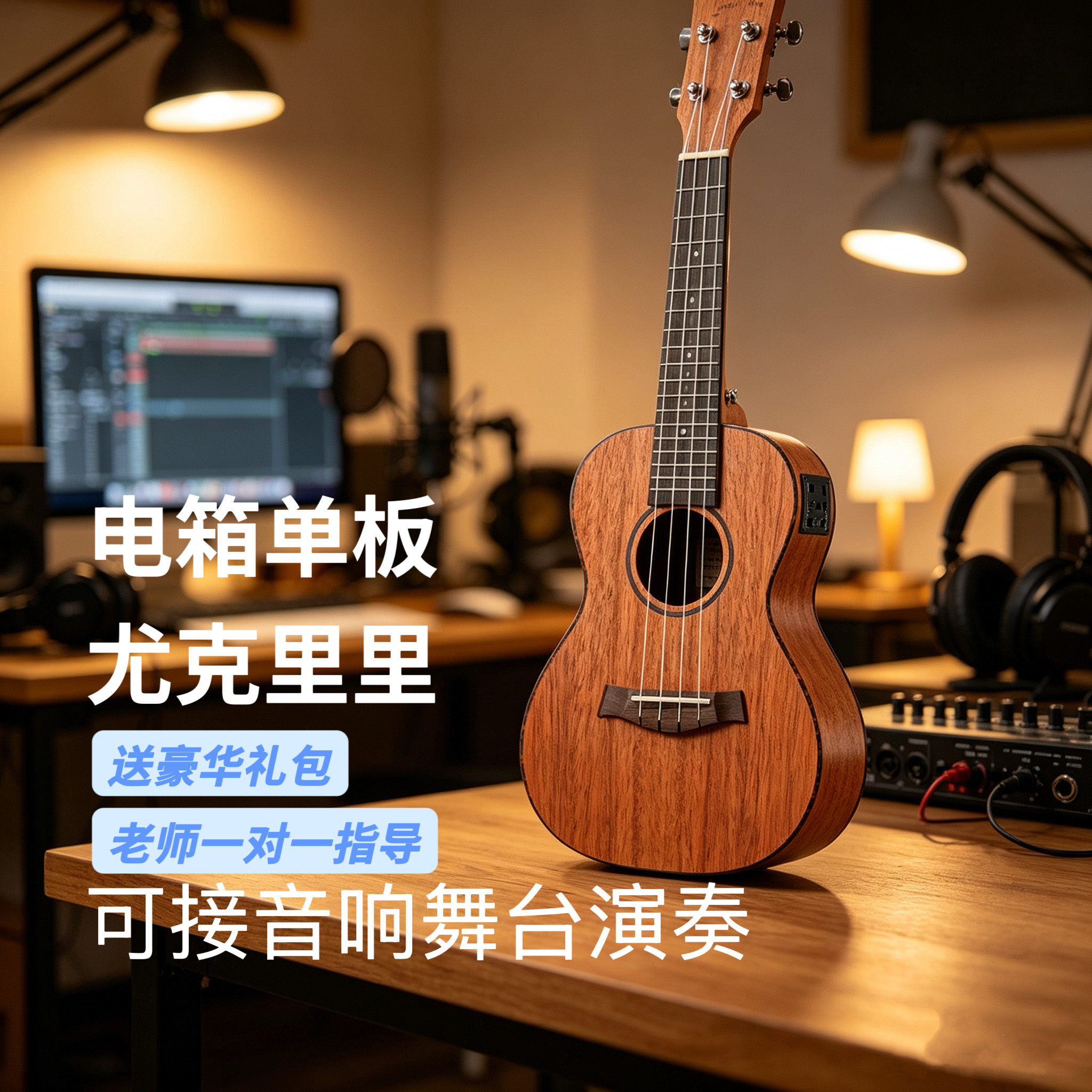 插电箱款26寸单板尤克里里23寸初学者儿童小吉他入门级女男旗舰店