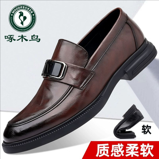 啄木鸟休闲皮鞋男秋冬季真皮透气英伦潮流乐福韩版2024新款豆豆鞋