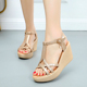 夏高跟坡跟丁字带女鞋 舒适防水台松糕软底厚底增高细带组合女凉鞋