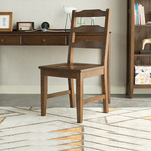 治木工坊美式全实木餐椅胡桃色