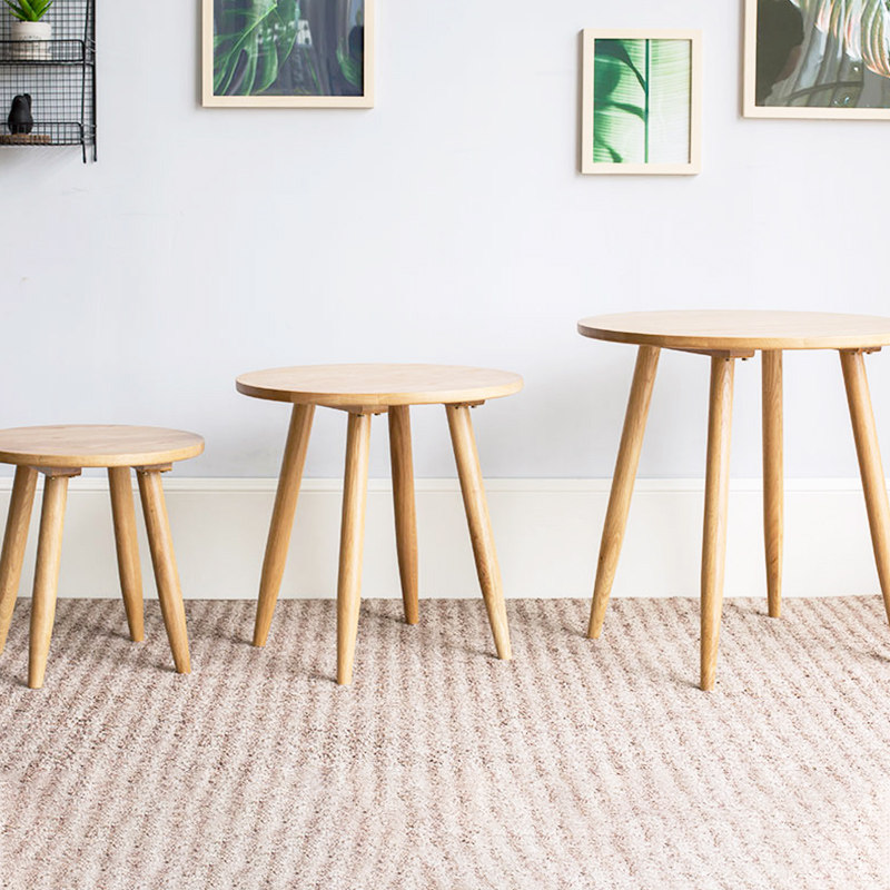 实木小茶几家用橡木圆几