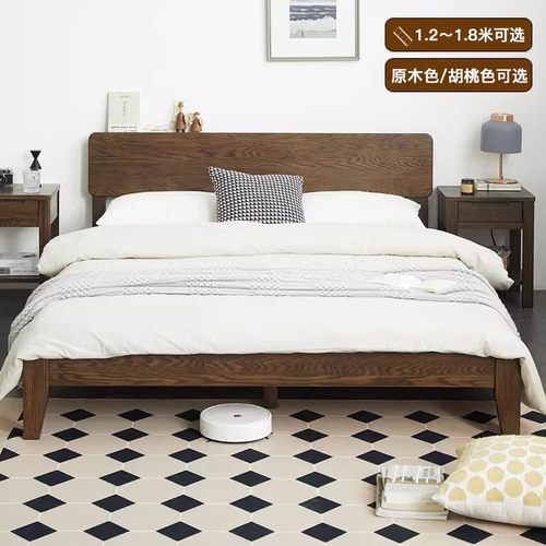 治木工坊橡木床北欧实木大板床