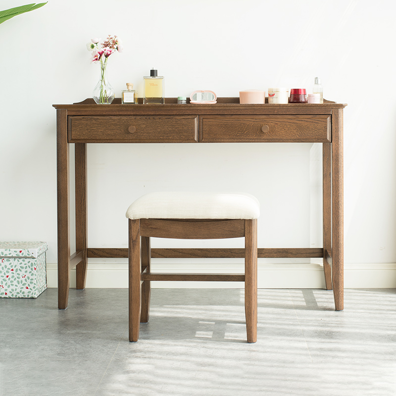 治木工坊美式简约橡木实木梳妆台